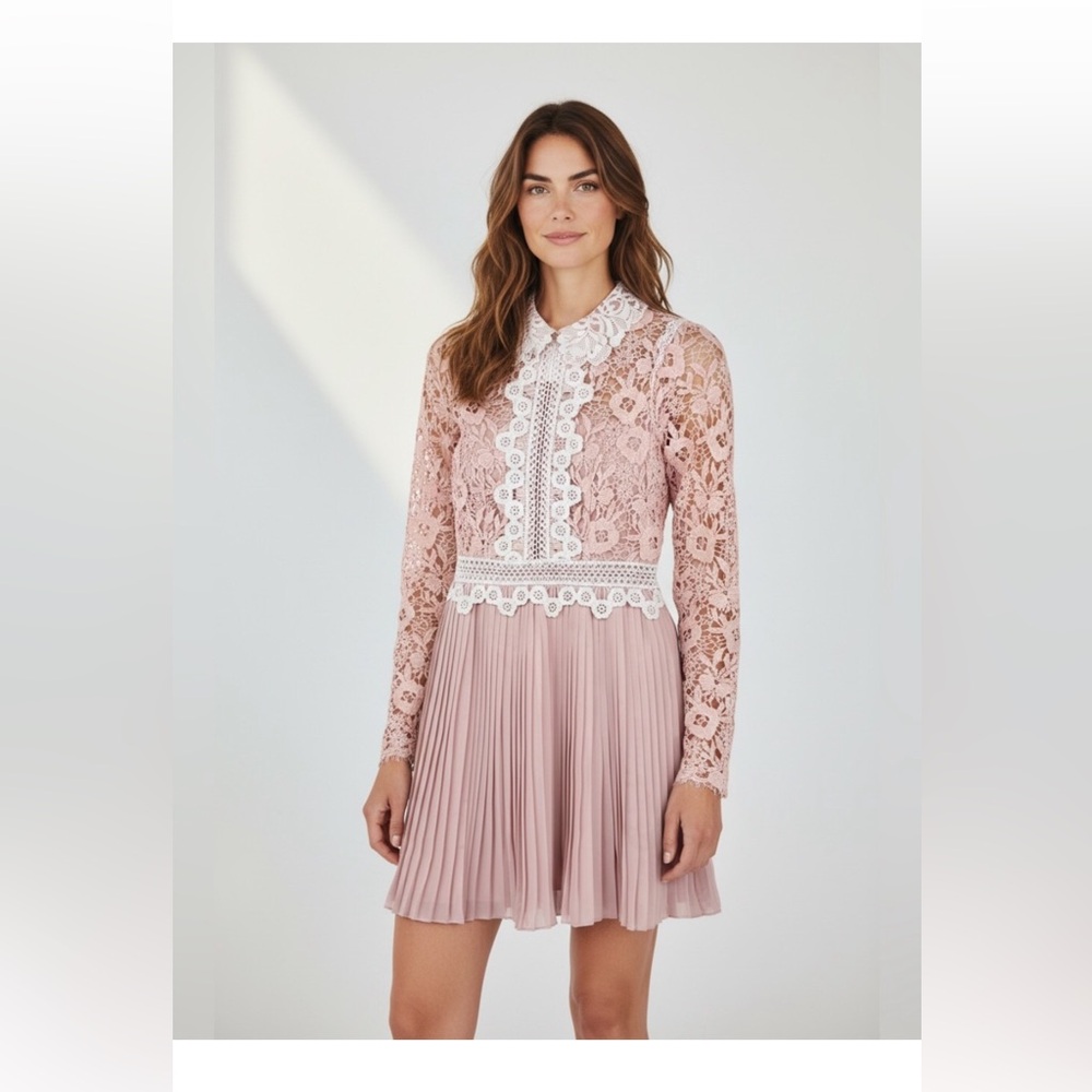 ASOS DESIGN nwt size 6 lace mini dress with collar detail and pleated skirt
